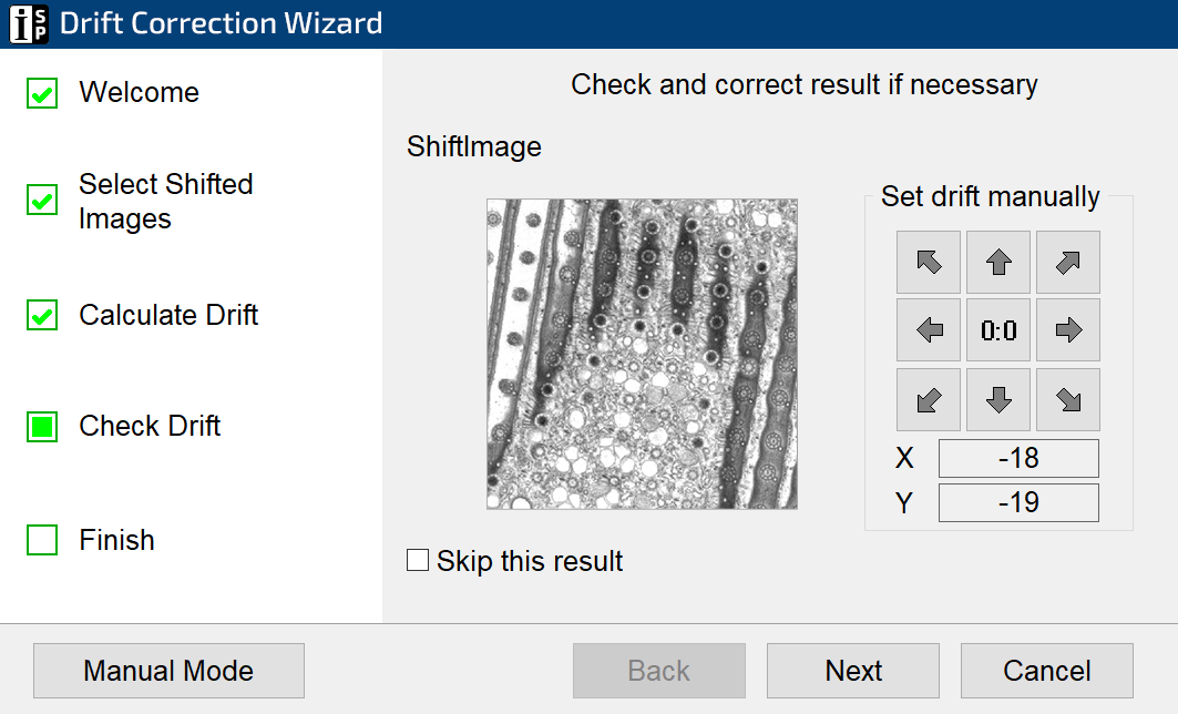 Drift Correction Wizard in ImageSP
